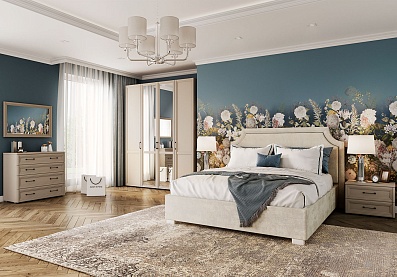 Спальня Борсолино 3, тип кровати Мягкие, цвет Кашемир серый