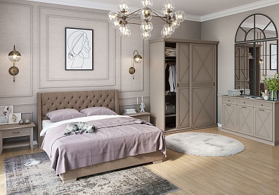 Спальня Кантри 6, тип кровати Мягкие, цвет Серый камень